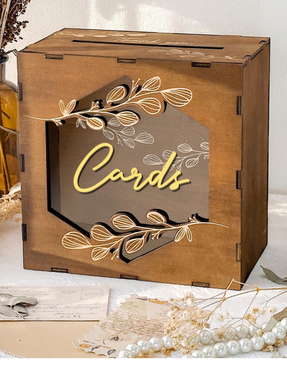 DIY-Wooden 'Cards' & 'Thank You' Wedding Card Box Set - Brown